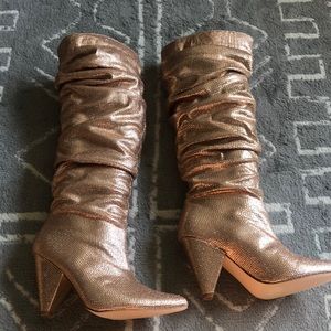 Sparkly Rose Gold Rhinestone Knee High Boots